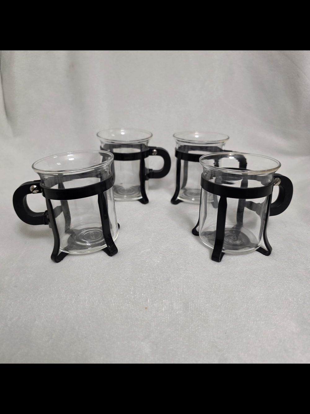 Vintage Bodum Bistro Glass Mugs Set of 4 – Black Holders – Made in Switzerland